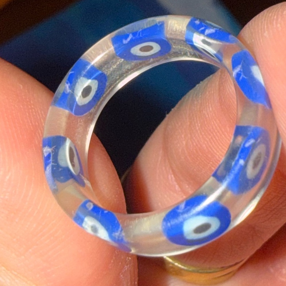 Clear Evil Eye Blue White Transparent Circular Ring